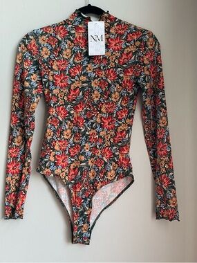 Peach Love NWT Floral Bodysuit Long Sleeve Cottagecore Fall Fitted Top Small